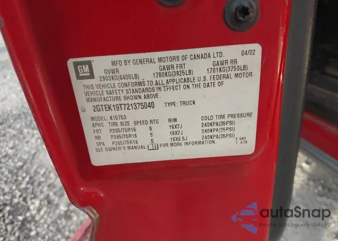 2002 GMC Sierra 1500 Sle z USA, uszkodzony, nr VIN 2GTEK19T721375040